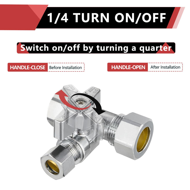 2Pcs EFIELD Tee Compression Stop Valve,1/2"NOM(5/8"OD) Inlet(VALVE247-2) Pack 2