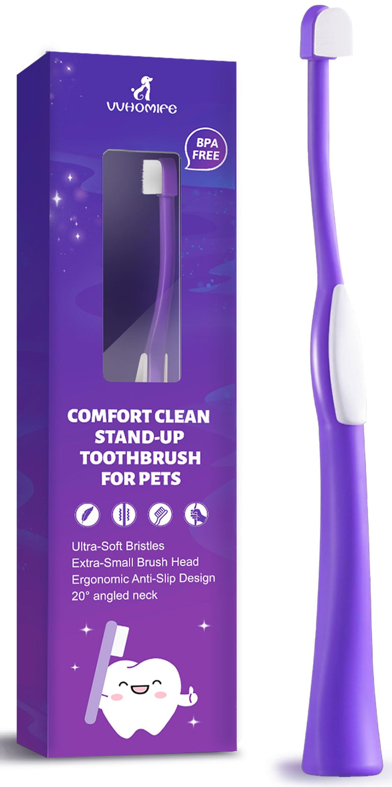 Zero-Pressure Pet Toothbrush for Cats & Small Dogs, Purple | Gentle Gum Comfort. Hygienic Standing Base. Soft Brushing Feel. Easy Daily Routine for Delicate Mouths. Ultra Soft