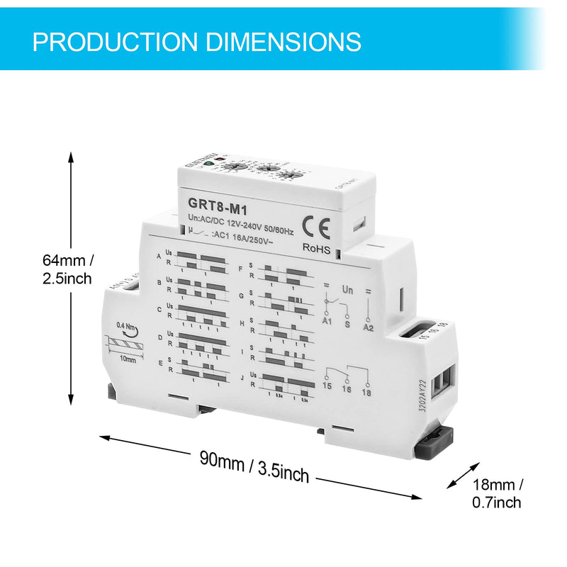 Relay 12V, Timer Relay Delay Off Trigger, Off Delay Timer with 10 Function Choices, Wide Voltage Multifunctional Relays for Electric Appliances, XS-SJ-M1-AC/DC12V~240V, 35mm DIN Rail Mounting XS-SJ-M1-AC/DC