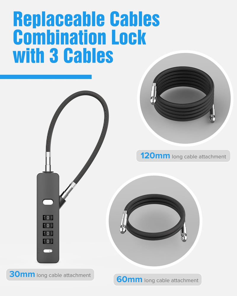 Combination Lock, 4-Digit Steel Cable Locks with Code, Locks for Lockers with 3 Lengths Cables for Bikes, File Cabinets, Wardrobes, Small Fences, Refrigerator Door (Gray-2pcs) Gray-2pcs