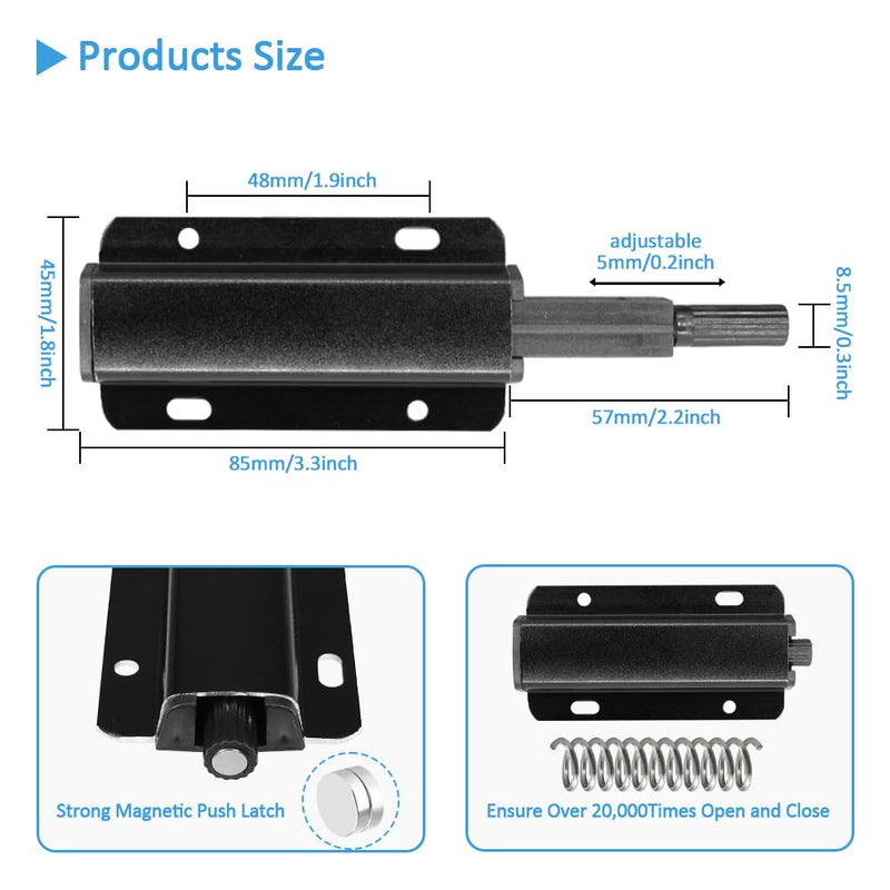 Push to Open Door Latch, 10 Pack Black Magnetic Push Latches, Adhesive Heavy Duty Touch Latch Hardware for Push to Open Cabinet, Magnetic Door Catch for Cabinet Drawer Wardrobe Kitchen Door