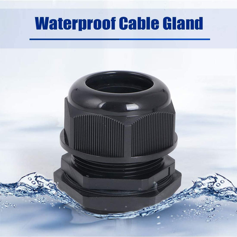 25Pcs PG16 Cable Gland, Plastic Waterproof Adjustable 8.5-14mm IP68 Cable Gland Joint with Rubber Gaskets, M22*1.5 Wire Connector, Wire Protector (Black)