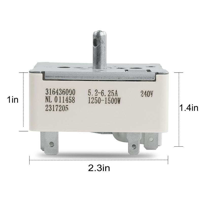 316436000 316021500 Surface Burner Control Switch Fits Frigidaire 6 Inch Range Surface Element Control Switch Replacement Replace Model: 1155394, EA1145039, PS1145039, AH1145039, AP3890378 316436000