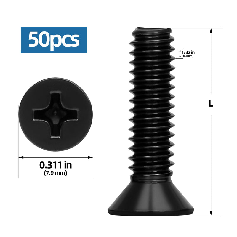 #8-32 x 1-1/2" Black Countersunk Flat Head Machine Screws, Electrical Outlet Screws, Full Thread, 304 Stainless Steel, Black Finish, 50 PCS #8-32 x 1-1/2"