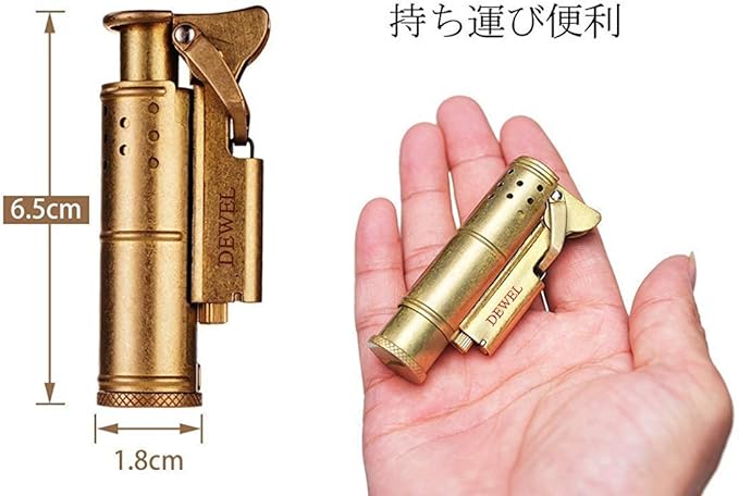 DEWEL oil lighter, retro, small, outdoor, with windshield cover, suitable for outdoor use, slim kerosene lighter, with ignition stone, trench lighter, made of brass, with storage box and cloth bag, Father's Day gift for men (no oil) - NewNest Australia