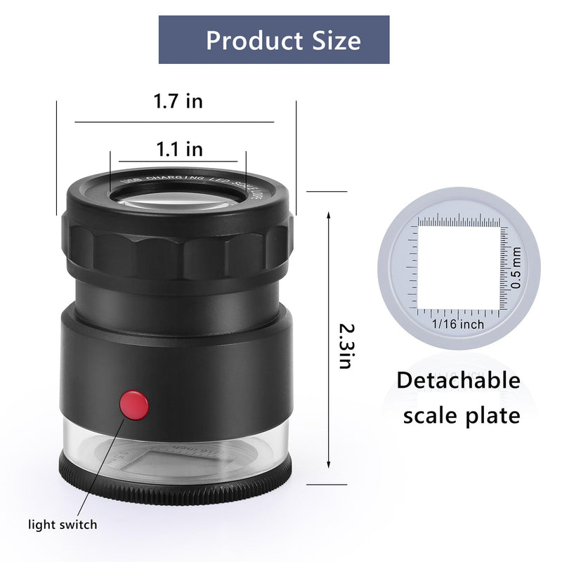 30X Loupe Magnifier, USB Rechargeable 8 Lights Portable Eye Loupe Sewing Magnifying Glass for Watches, Jewelry, Coins, Currency, Stamps