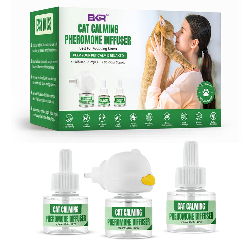 Cat Calming Diffuser Kit with (3 Pack) 48ml Refills Pheromone Diffuser for Cats Anxiety & Stress Relief, Calming Diffuser for Cats to Reduce Fighting & Scratching Cat Pheromone Diffuser