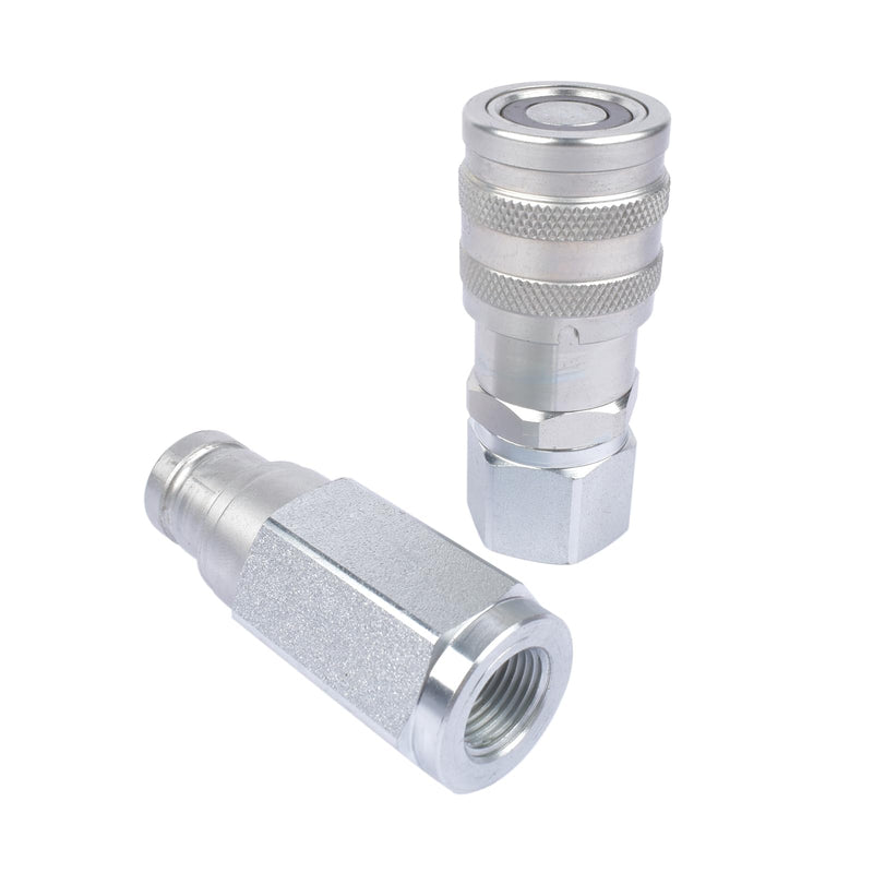 GELUOXI 3/8" Flat Face Hydraulic Quick Connect Coupler Coupling Set w/Dust Caps, 3/8" Body 3/8" NPT Thread
