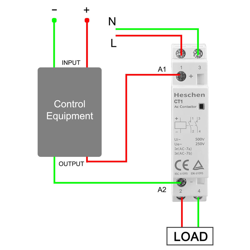 Heschen Household AC Contactor, CT1-16, Ie 16A, 2 Pole, 2 NO, Two Normally Open, 35mm DIN Rail Mount (DC12V Coil Voltage) DC12V Coil Voltage
