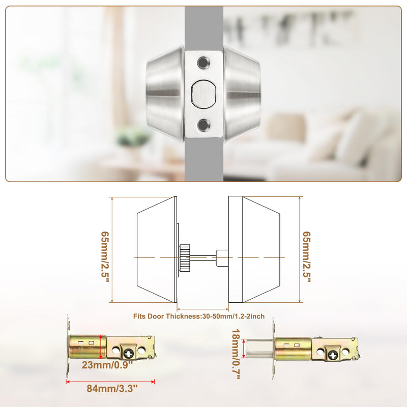 MECCANIXITY Keyed Alike Double Cylinder Deadbolt Door Lock Round Entry Both Side Door Lock for Door Thickness 1.2-2 Inch (Silver Tone, Pack of 1) Silver Tone