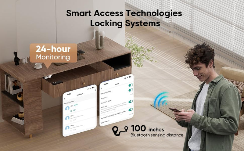 Smart Bluetooth Cabinet Locks Hidden,Safety RFID Kid Keyless Drawer Locks for Adults Children Proof,TTlock APP Compatible with Alexa & Google Home Smart Lock Cupboard,No Drilling,NFC,Card,Key Black Tuya APP