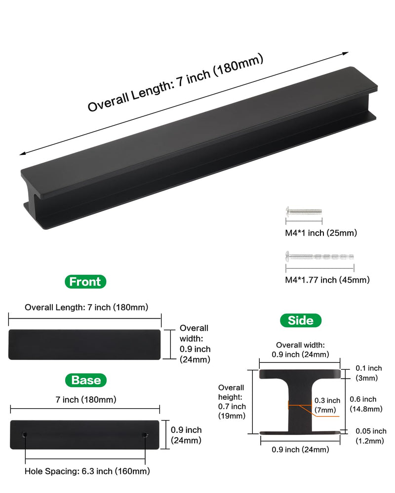 5 Pack Adhesive Drawer Handles Matte Black 7 Inch Long Cupboard Door Pulls Stick On Cabinet Pulls No Drill Glass Doors Handle Peel and Stick Barn Door Handles H-Matte Black 5