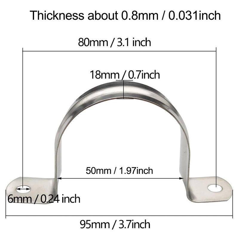 Rigid Pipe Strap M50, 20Pcs Two Hole Strap U Bracket Pipe Clamps-304 Stainless Steel Tension Tube Clip Conduit Clamps, Pipe Fasten Holder for for Conduit and Cables 50mm/0.198" M50 / 1.97inch