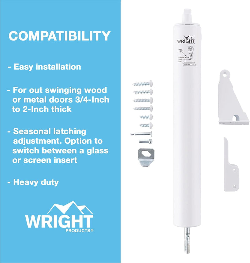 Wright Products V150WH Heavy Duty Pneumatic Screen and Storm Door Closer White