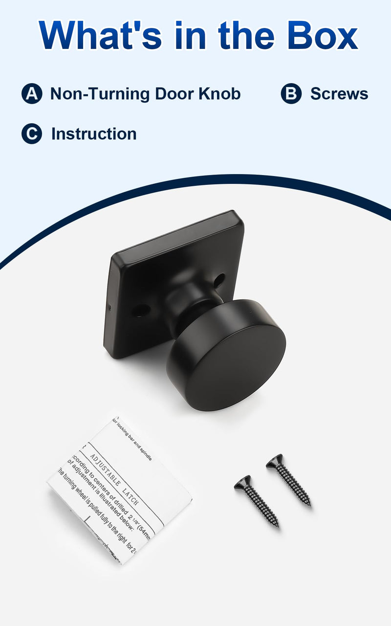 Probrico Dummy Door Knob Matte Black Finish, 2 Pack Standard Size Interior Door Handles Single Sided Dummy Door Handles, Flat Ball Knob for Closet