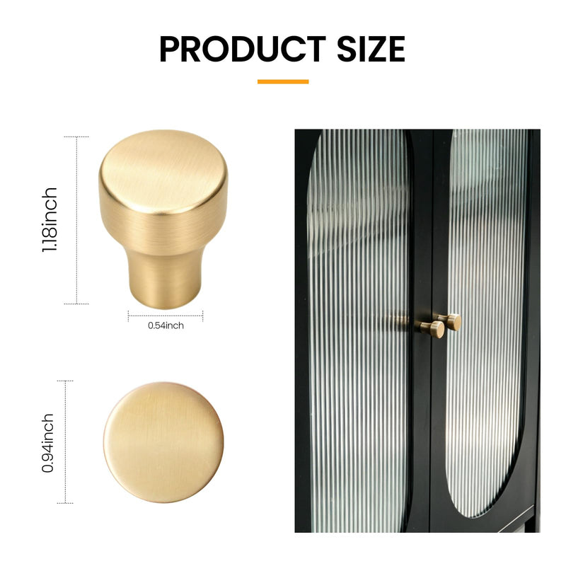 10 Pack Brushed Gold Cabinet Knobs, Single Hole Round Dresser Drawer Knobs, Zinc Alloy Modern Hardware for Vanity, Closet, Nightstand