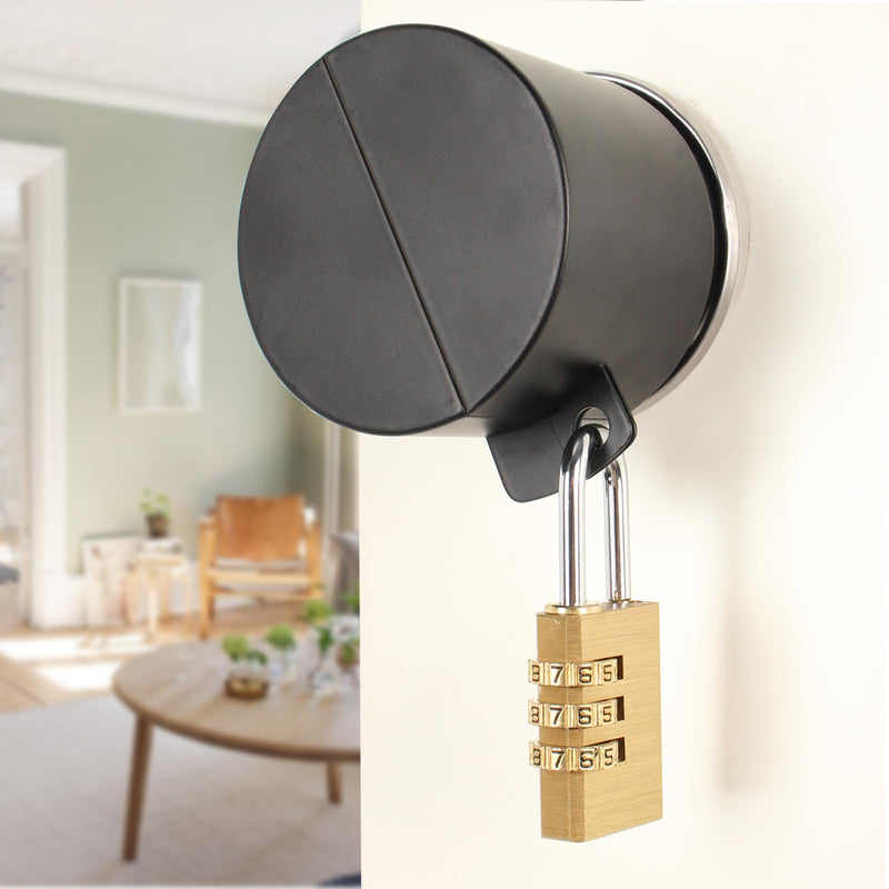 Door Knob with Lock,Without Drilling,Dementia Door Handle Lock，from Outside Prevents Turning of Door Knob and Access to Keyhole,for Apartment Evictions，Childproof (Black with Padlock) Black
