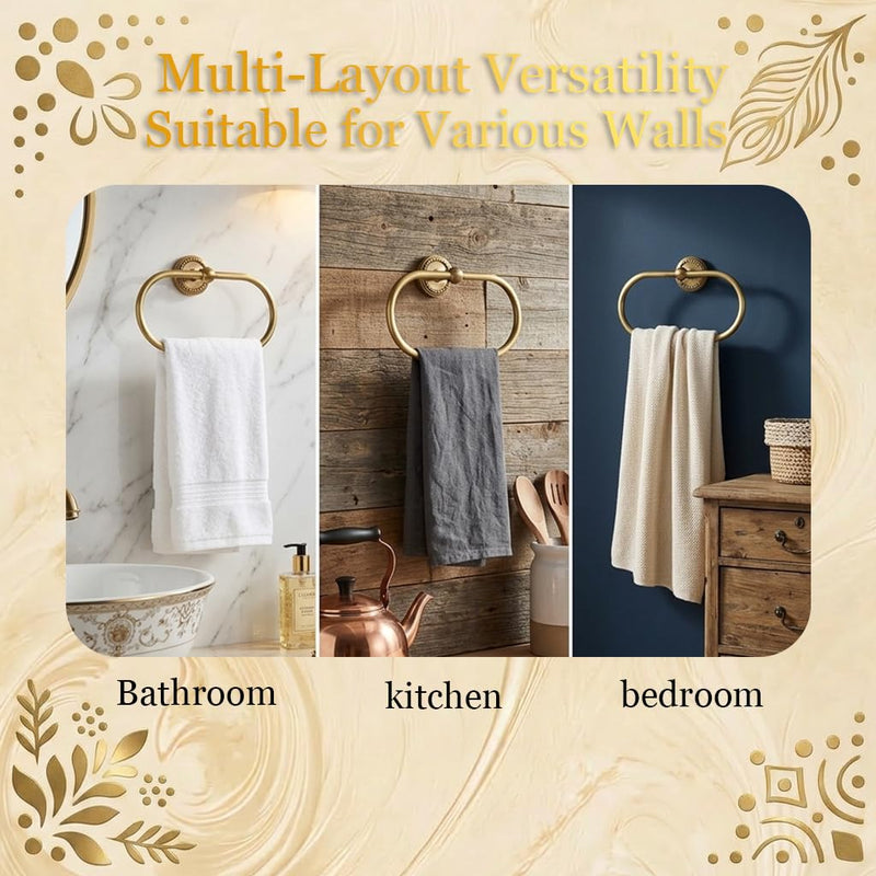 2-Piece Antique Brass Toilet Paper Holder & Towel Ring Set | Vintage Elegant Wall Mounted Retro Bathroom Hardware Tissue Roll Paper Hanger Bathroom Accessories