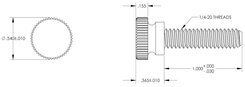 Nylon Thumb Screws, 1/4"-20 Thread (10, Black, 1") 1" 10