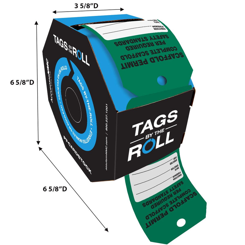 100 Scaffolding Tags by-The-Roll, Scaffold Permit - Complete Scaffold, US Made OSHA Compliant Scaffold Tags, Waterproof PF-Cardstock, Resists Tears, 6.25"x3", TAR713 100 Tags