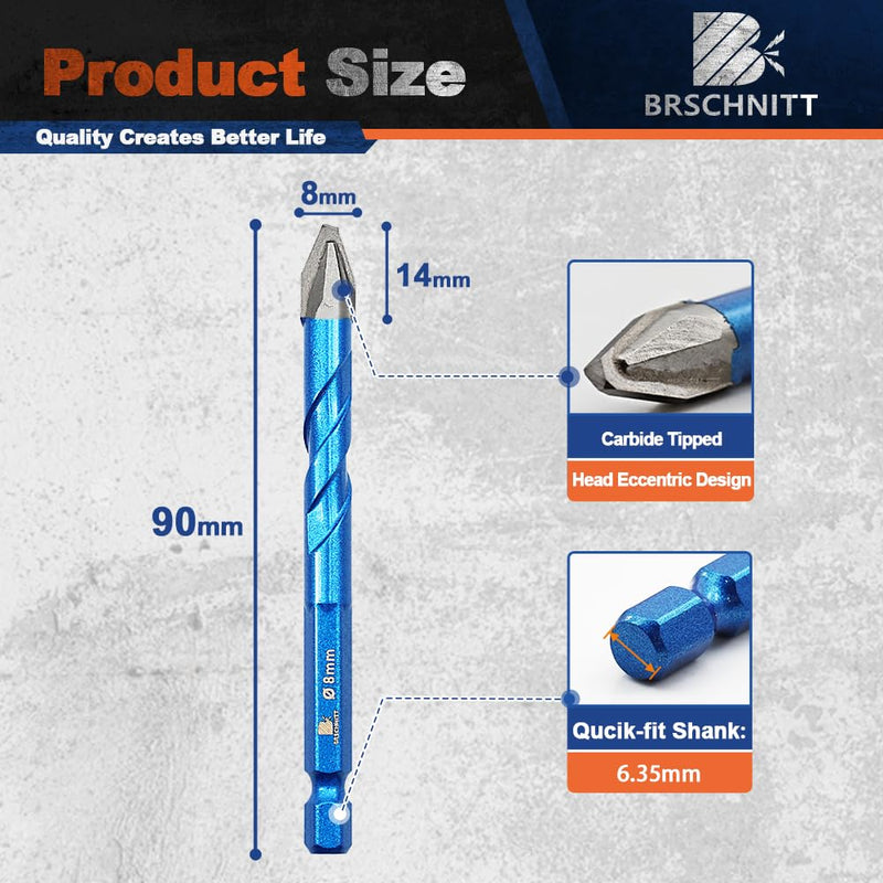 Diamond Drill Bit 1/4"*8 - Carbide Tipped Drill bit 1/4"*2 Masonry Drill Bit for Porcelain Ceramic Tiles Glass Plastic Granite 1/4"*8+1/4"*2 10
