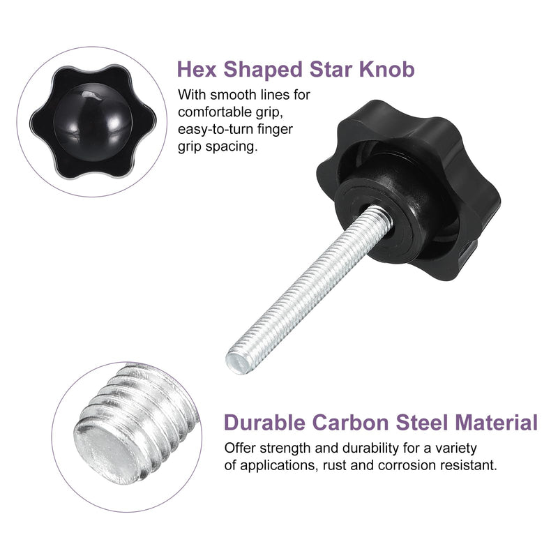 uxcell 4Pcs M6 x 45mm Star Knobs, Plastic Hex Shaped Clamping Knob Screw Hand Tightening Replacement Knob for Umbrella Base Replacement knob