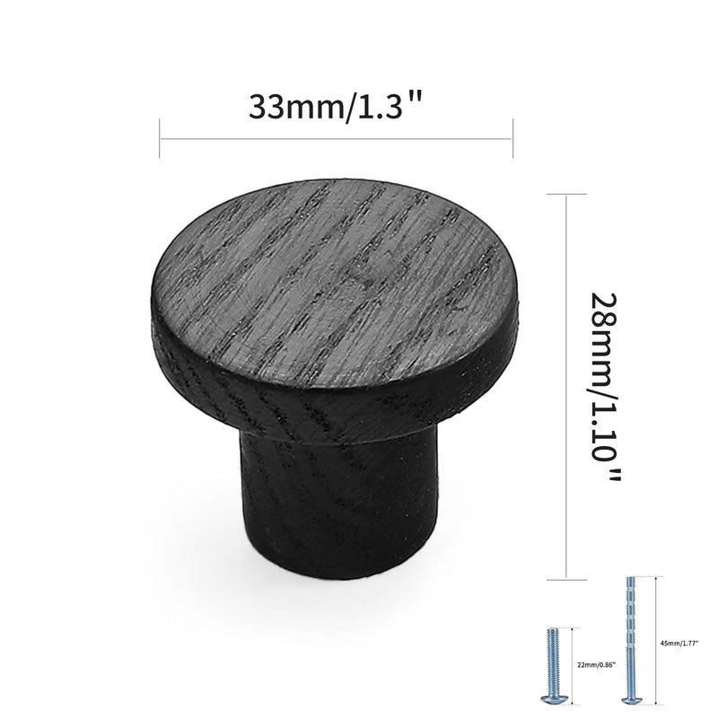 10 pcs Black Oak Round Chinese-Style Cabinet Door Handles Cabinet Drawer Pulls Single-Hole Wardrobe Knobs Wooden Door 10