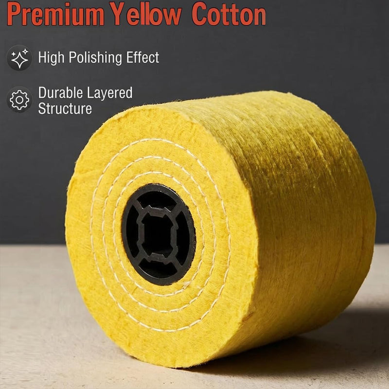 120mm x 100mm Cotton Surface Conditioing Drum, 3/4'' Quad Keyway Cotton Buffing Polishing Wheel for Drawing Machine (Yellow) Yellow Cotton Burnishing Drum