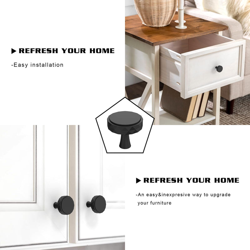10 Pack 1-1/5"(30mm) Matte Black Cabinet Knobs for Dresser Drawer Kitchen Hardware for Cabinets Black Cabinet Pulls Knob