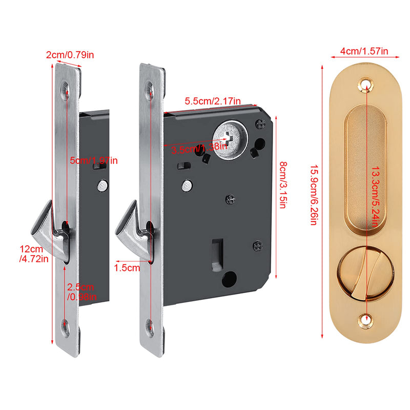 Anti Theft Sliding Door Lock Handle with Keys, Invisible Recessed Handle Latch, Pocket Door Lock for Pocket Door Barn Wood Door Interior Privacy Furniture Hardware Inside or Outside Locked (Gold) Gold