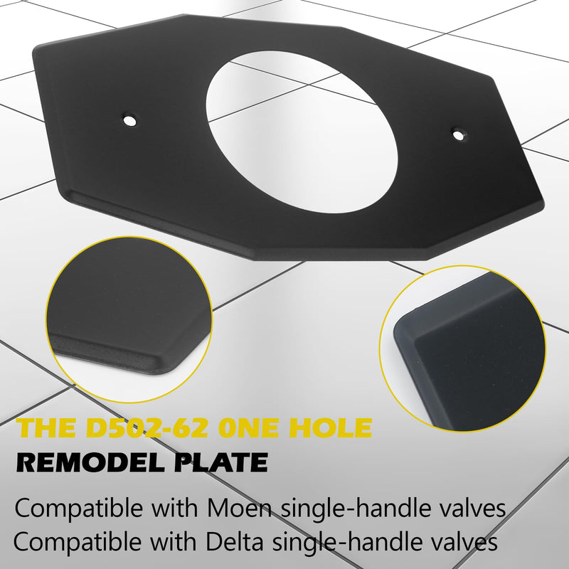 One-Hole Remodel Shower Cover Plate Replacement for Moen & Delta | Shower Valve Trim Single Hole Renovation Shower Cover Plate for 2 Handle or 3 Handle Shower Black D502-62
