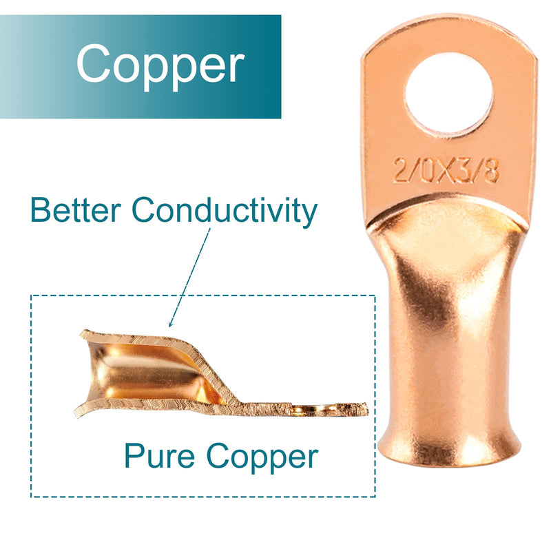 4 PCS Battery Terminal Connectors, Battery Cable Ends Lugs, 2/0 Gauge Wire Connectors, 2/0 AWG 1/2" Stud Ring Terminals, Copper Wire Lugs with Heat Shrink Tubing. 2/0AWG*1/2"(M12) 4PCS