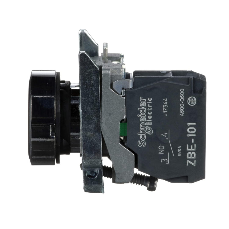 Schneider Electric XB4BA21 Push Button Switch for Industrial Machinery, Chromium Plated Metal Bezel, Fits 22mm Diameter Cutouts, Spring Return, 1NO, Black Flush