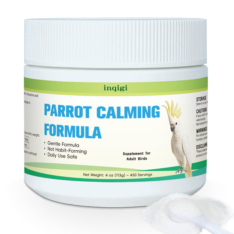 Parrot Calming Supplement – Natural Bird Stress Support Powder for Fireworks, Travel & Visitors – Vet-Formulated – Easy to Use Daily Support for Parrots – 4oz (450 Servings)