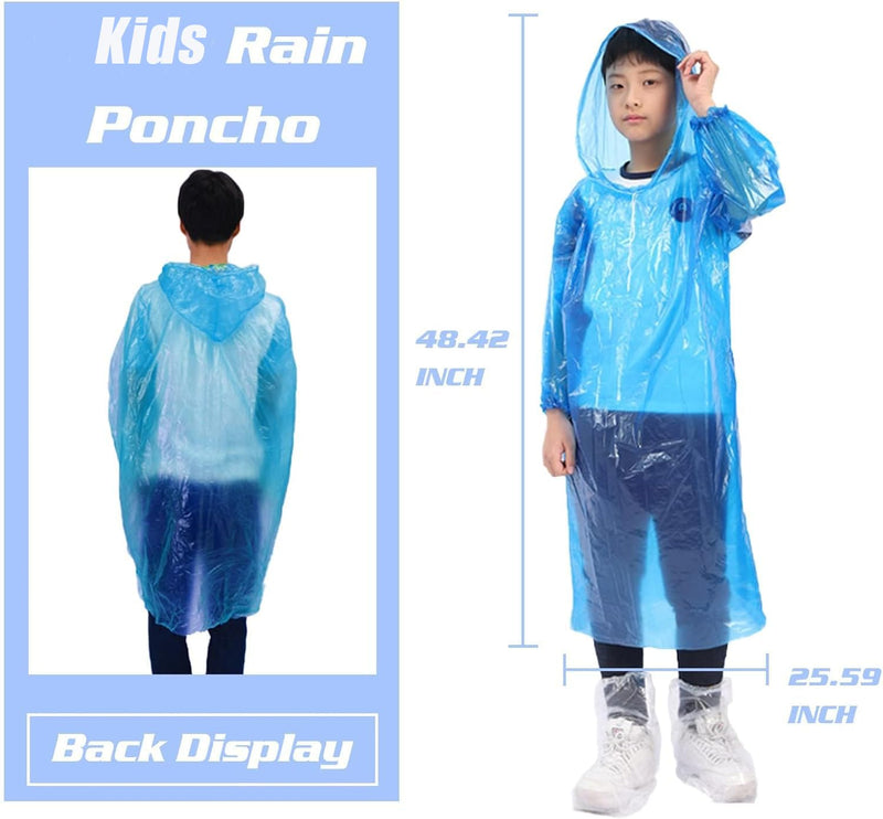 Ponchos Family Pack, Disposable Rain Poncho with Drawstring Hood for Adults and Kids (10 Packs 5 Colors) 6 Adult Colorful+4 Kids Colorful