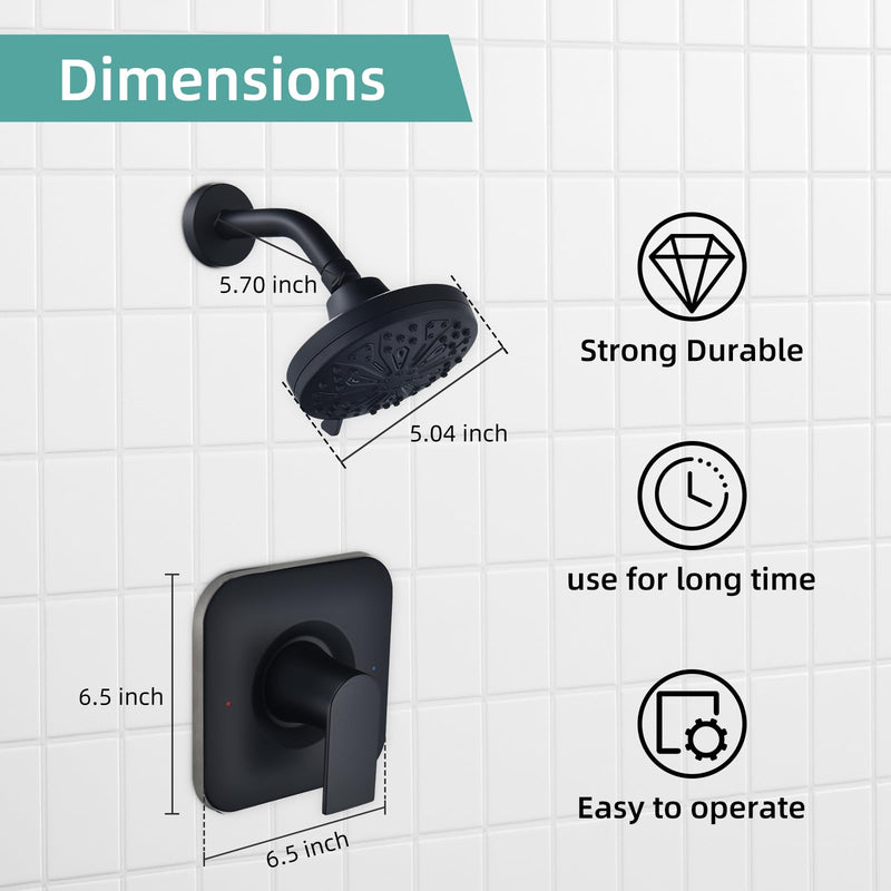 Shower Faucet Trim Kit, Replacement for Moen Posi-Temp Shower Trim Kit, Including 7-Mode High Pressure Shower Head, Matte Black(Valve and Tub Spout not Included)
