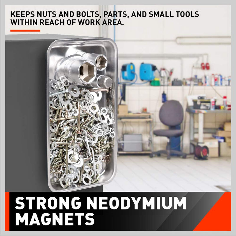 HORUSDY 4-Piece Large Magnetic Parts Tray Set, Stainless Steel Heavy Duty 9.5" W x 5.5''L Square and 4.5" Round Magnetic Trays Tools Parts Tray