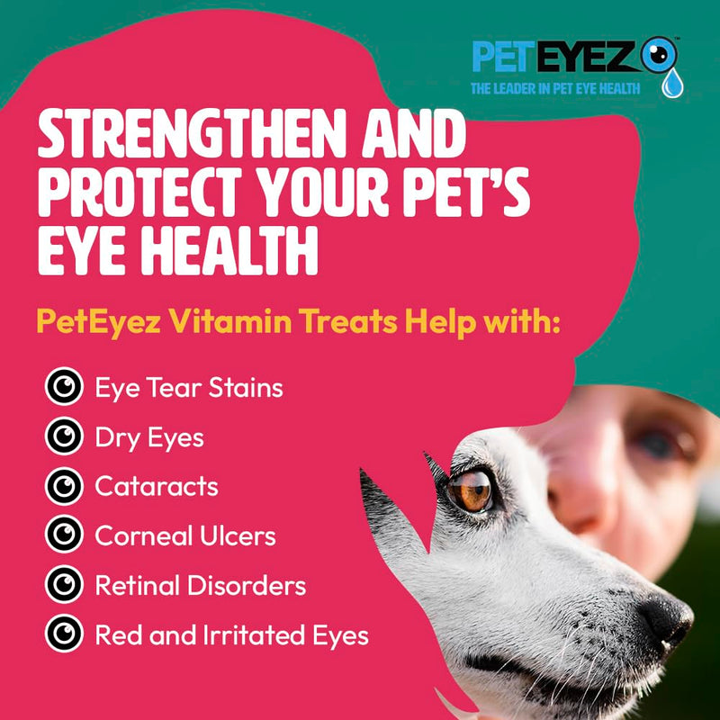 PetEyez Tear Stain Remover Vitamin Treats for Dogs - Support Eye Health & Reduce Itching & Tear Stain Buildup - 100% Natural Dog Treats with Superfoods, Antioxidants & Nutrients - Chicken - 1oz