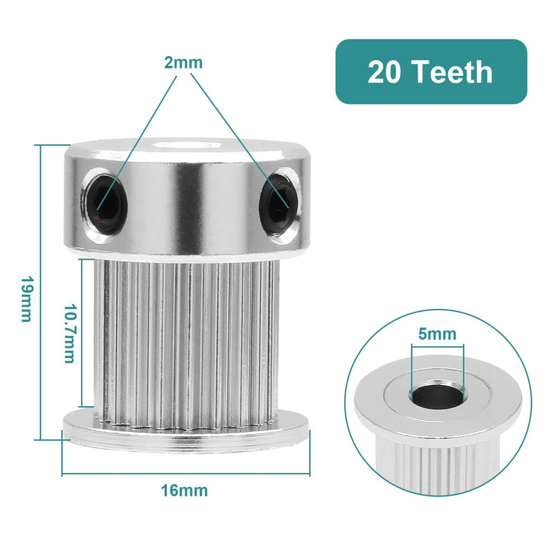 5pcs GT2 Pulley 20 Teeth 5mm Bore Fit 10mm Belt Width, Aluminum Timing Pulley Wheel Synchronous Wheels Gear Part for 3D Printer 10mm Belt, Pulley