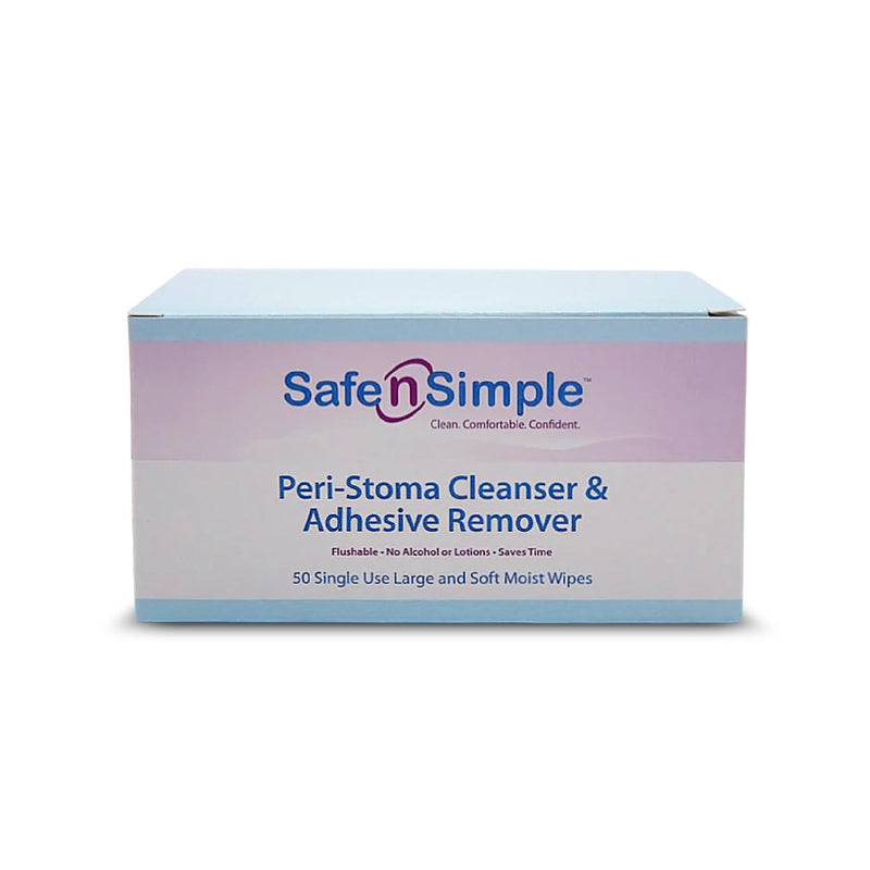 Safe n' Simple Adhesive Remover for Skin - 5"x7" 50 Wipes - Stoma Adhesive Remover Wipes - Alcohol Free Wipes for Sensitive Skin - No Sting Adhesive Remover Wipes 50 Count (Pack of 1) Alcohol-Free