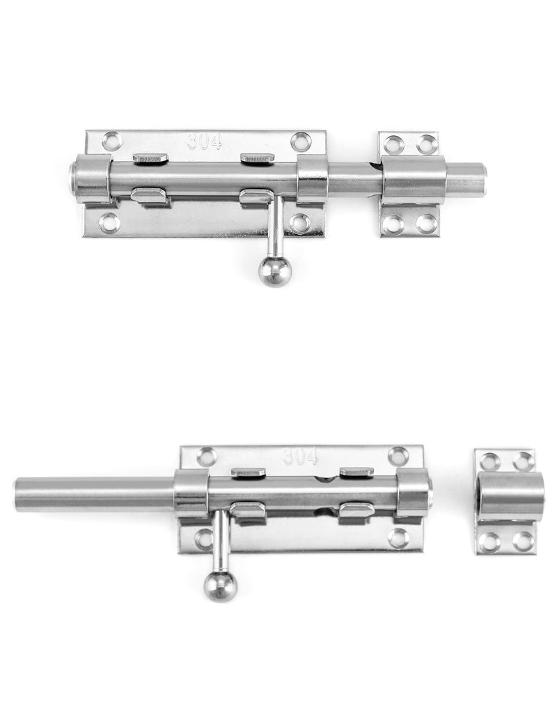 QWORK Sliding Bolt Gate Latch, 4 Pack 6.3" Heavy Duty 304 Stainless Steel Safety Barrel Bolt Door Latches with Padlock Hole and Mounting Screws for Doors, Cabinets, Refrigerators