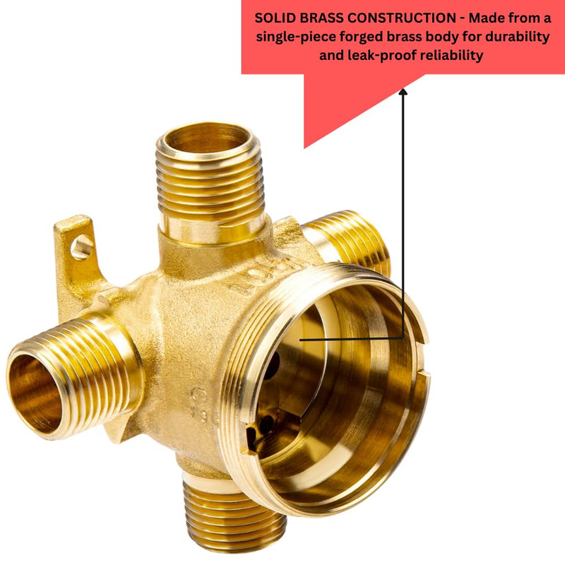 R11000 Shower Diverter Rough-in Valve for 3-Setting or 6-Setting Custom Shower Faucet Diverter Trim Kit, Fully Brass Construction