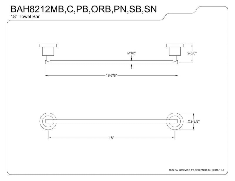 Kingston Brass BAH8212PN Concord -Towel Bar, Polished Nickel