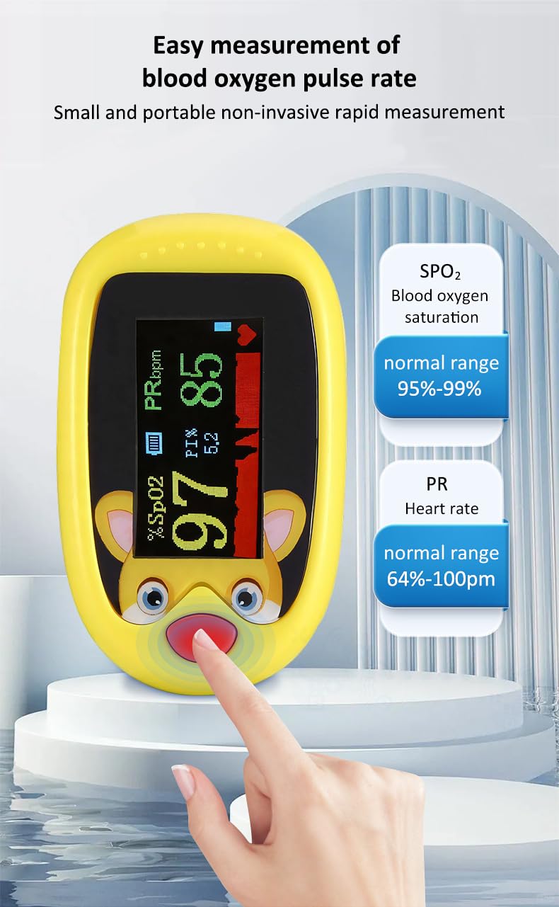Pediatric Pulse Oximeter, Joxozp Oxygen Monitor Fingertip-Child Pulse Oximeter For Checking Blood Oxygen Saturation SpO2, Heart Rate, PI