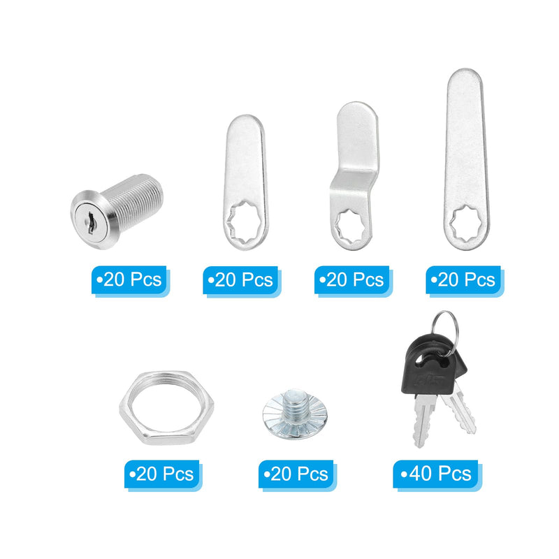 PATIKIL 1-1/8 Inch Keyed Alike Cabinet Locks with Key, 20 Pack Cam Replacement Lock Cylinder Toolbox Lock for RV Drawer Storage Cart Mailbox, Silver