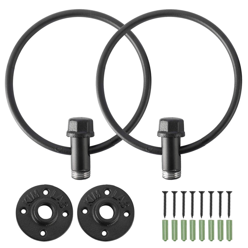 HighFree Industrial Towel Ring, Farmhouse Pipe Hand Towel Holder, Matte Black Wall Mounted Bathroom Hardware, Rustic Towel Ring for Bathroom (2)