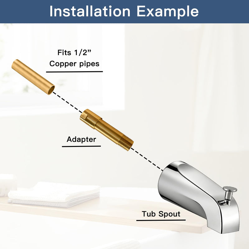 Tub Spout with Diverter, Heavy Duty All Metal Bathtub Faucet with Brass,Shower Slip-on Bathtub Faucet for 1/2 Inch Copper Pipe,5-3/8 Inch Bath Tub Faucet Replacement,Chrome Chrome
