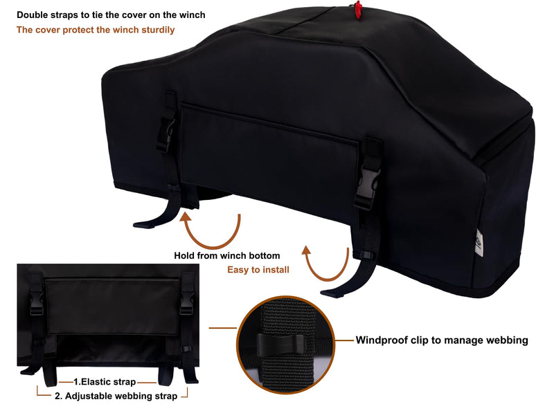 Winch Cover, High Quality UV-resistant Waterproof Winch Protective Cover, Indoor/Outdoor Winch Accessories, Weather Resistant Dust Cover for Electric Winches up to 12000 Lbs (No lining) Portable Winch Cover
