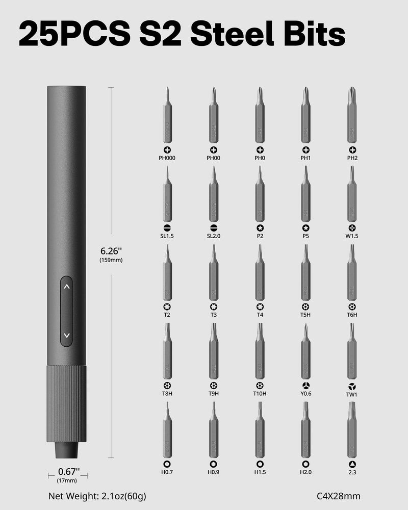 HOTO Electric Precision Screwdriver Set, 25 in 1 Magnetic Small Screwdriver Set, Mini Electric Screwdriver Set for Eyeglasses, Electronics, Watches, Phones, Laptops, Cameras Repair Kit