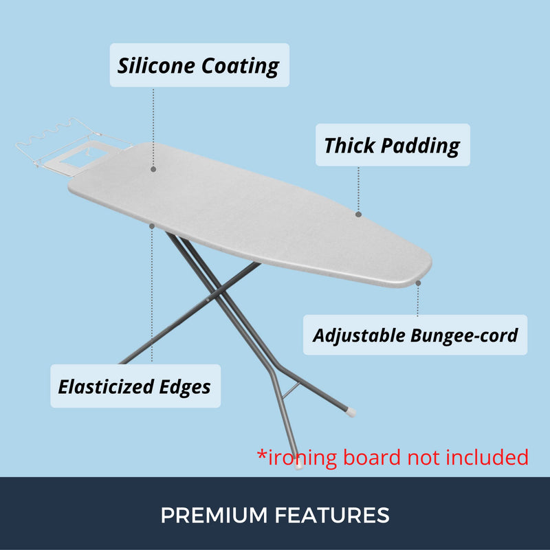 Ironing Board Cover and Pad Standard Size Silicone Coated 4 Layers 15x54 inch Extra Heavy Duty Thick Padding, Heat Reflective, Non Stick Scorch and Stain Resistant Silver
